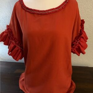 Elegant Ruffled Orange Women's Top